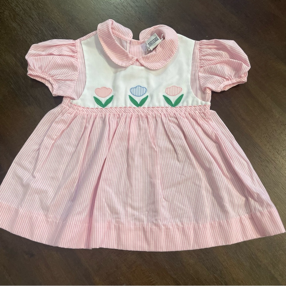 Vintage Little Set‎ pink striped dress with tulips 24 months
